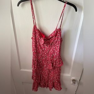 Women’s Small red sundress with small white flowers, zipper in back.